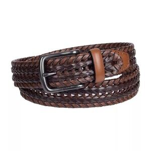 NWT Columbia Belt Mens Lg/38-40 Brown Leather Braided Hand Laced Reversible NEW